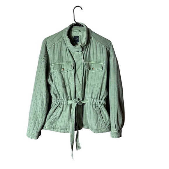Gap Quilted Utility Belted Jacket Size LP Coquette Soft Girl Green Bohemian - Picture 3 of 8